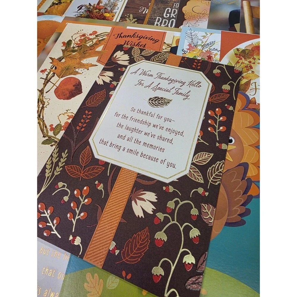 Thanksgiving Day Greeting Cards No Envelopes (30 Cards w/ Greetings Inside)